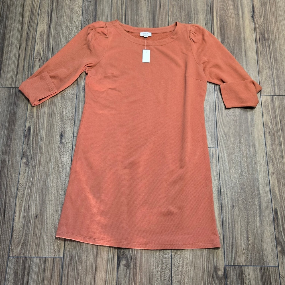 Loft Outlet Womens Terracotta Puff Shoulder 3/4 Sleeve Knit Shift Dress 12 NEW